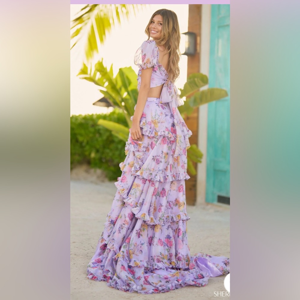 Sherri Hill Lilac Floral 2 Piece Dress Style 56024 - Picture 4 of 8